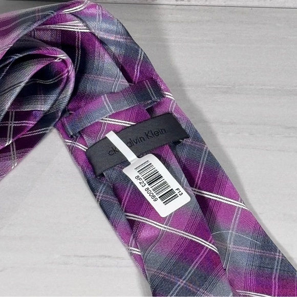 Purple and Gray Plaid Men's Tie - Picture 2 of 3
